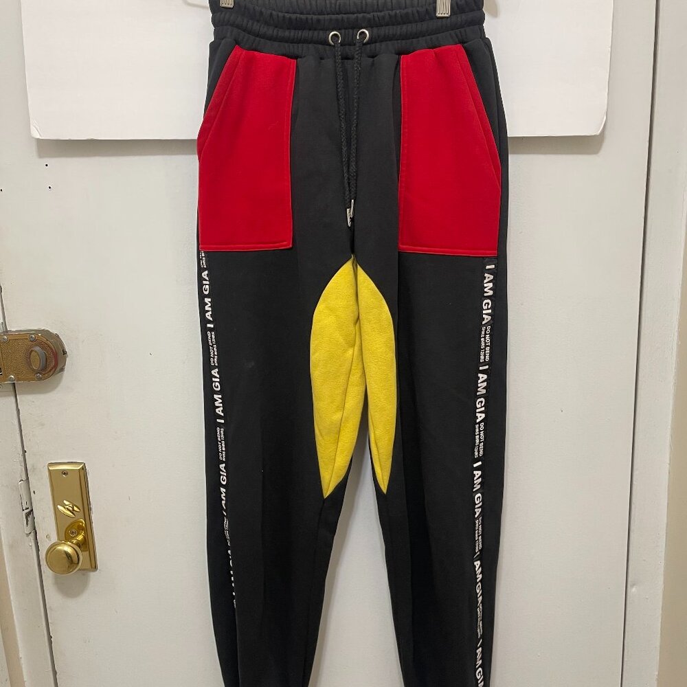 I.AM.GIA Jogger Pants Womens Small Black Red Colorblock Blaster Color Sweatpants